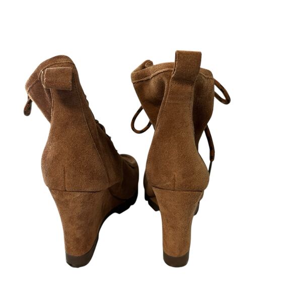 Nine West Chocolate Brown Suede Wedge High Heel Booties 8 Medium Boho Casual - Picture 3 of 8